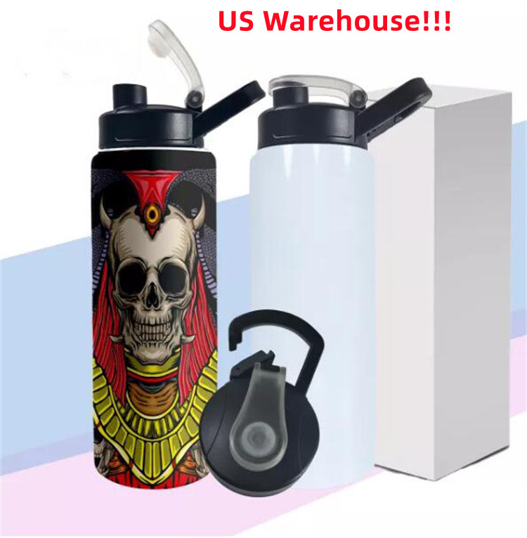 

US Warehouse 26oz Sublimation Water Bottle with Sippy Lock Lids Local Warehouse, White