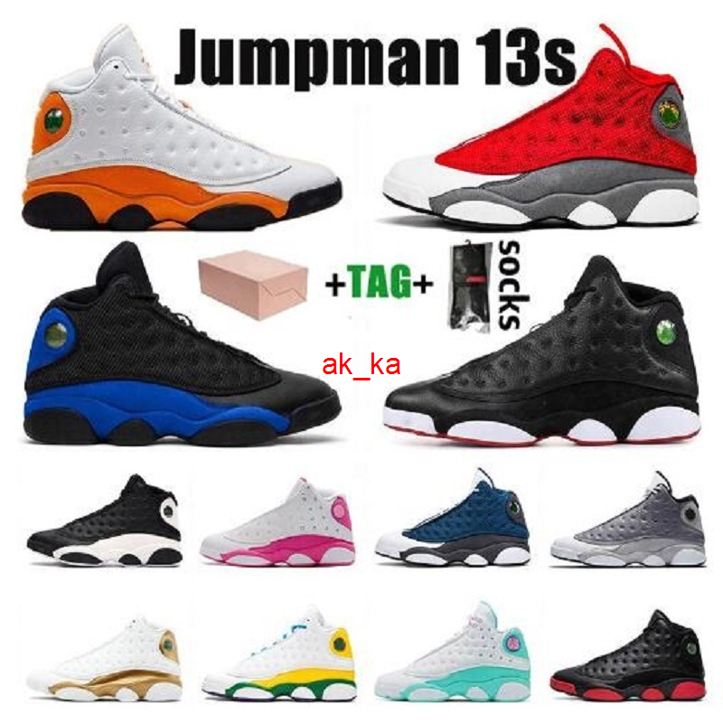 

2021 Playground Jumpman 13 13s Men Basketball Shoes Flint Cap and Gown Island Green Bred court purple Aurora Green Wolf grey melo Sneakers, #19