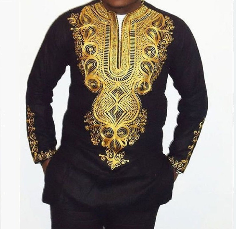 

Africa Clothing African Dashiki Traditional Dashiki Maxi Man Shirt Brand Ethnic Printed Long Sleeve Shirt Chemise Homme 220809, Black