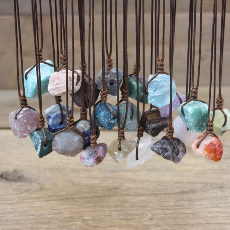 

Pendant Necklaces Healing Reiki Raw Stone Mineral Pendants Necklace Natural Crystal Fluorite Rose Quartzs Tourmaline Agates Apatite Jewelry