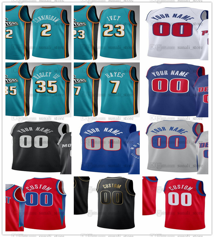 

2022-23 Teal Classic Basketball Jaden 23 Ivey Jerseys Jalen 0 Duren Marvin 35 Bagley III Cade 2 Cunningham Kelly 13 Olynyk Alec 5 Burks 9 Noel Killian 7 Hayes Printed, Blue
