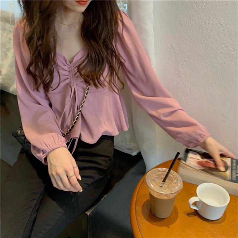 

Women's Blouses & Shirts V Neck Women 2022 Blouse Shirt Ruffle Exrra Large Elegant Tops And Chiffon Corset Top Blusas Mujer Clothing BW50XF, Black