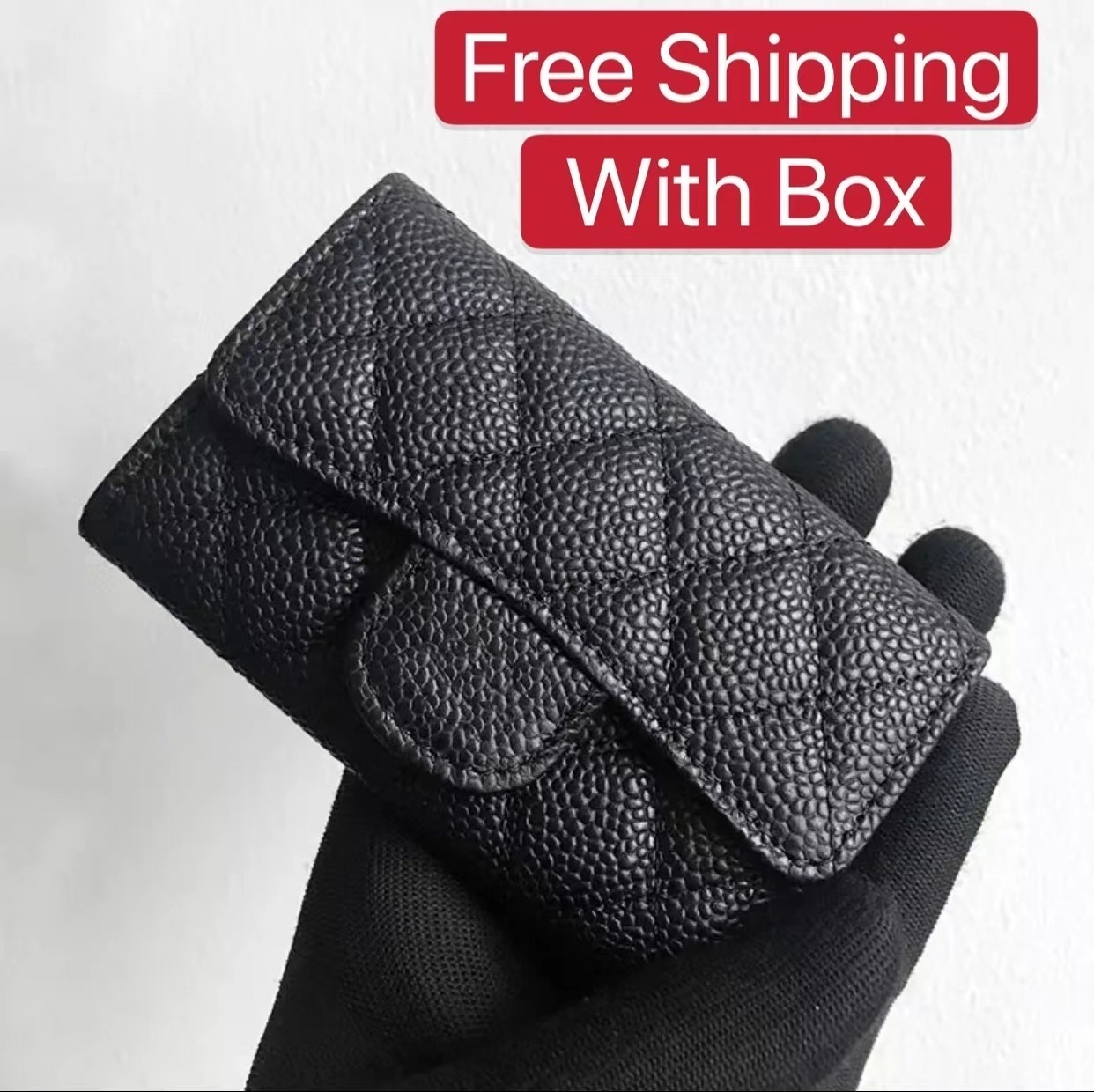 

Original top quality woman sheepskin wallet credit card holder coin handbag luxury designer genuine leather cf flip caviar, Sheepskin silver