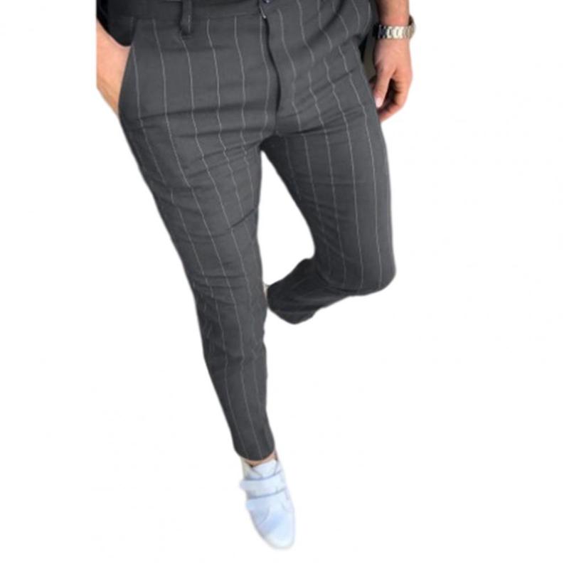 

Men's Pants Fashion Men Pencil Striped Pockets Bottoms Mid Waist Suit For Summer Business OfficeMen's, Black