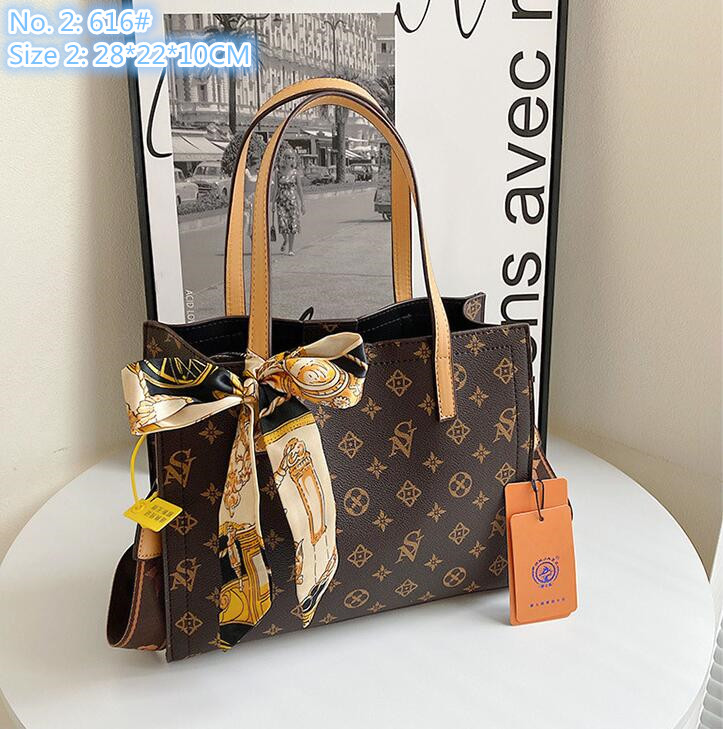 

Wholesale factory ladies shoulder bags 2 styles simple three-layer compartment large-capacity fashion tote bag sweet bow ribbon handbag retro printed backpack, Coffee2-616#