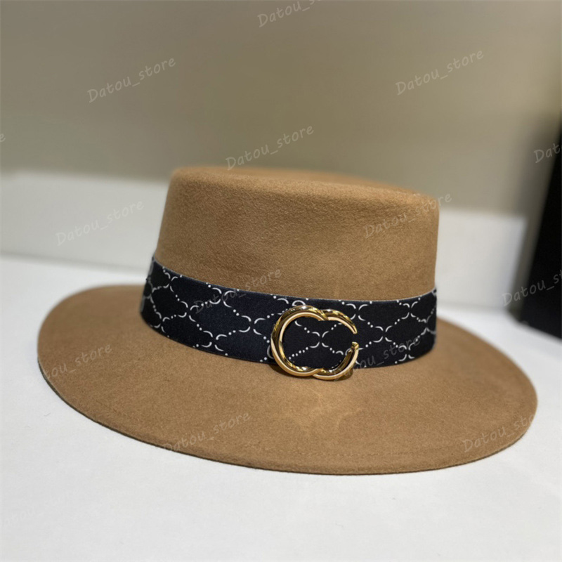 

Winter Designer Top Hat Fashion Party Wool Felt Flat Brim Jazz Fedora Hat For Women Men Wide Brim Hats Casual Pure Cotton Letter Sun Caps, Box
