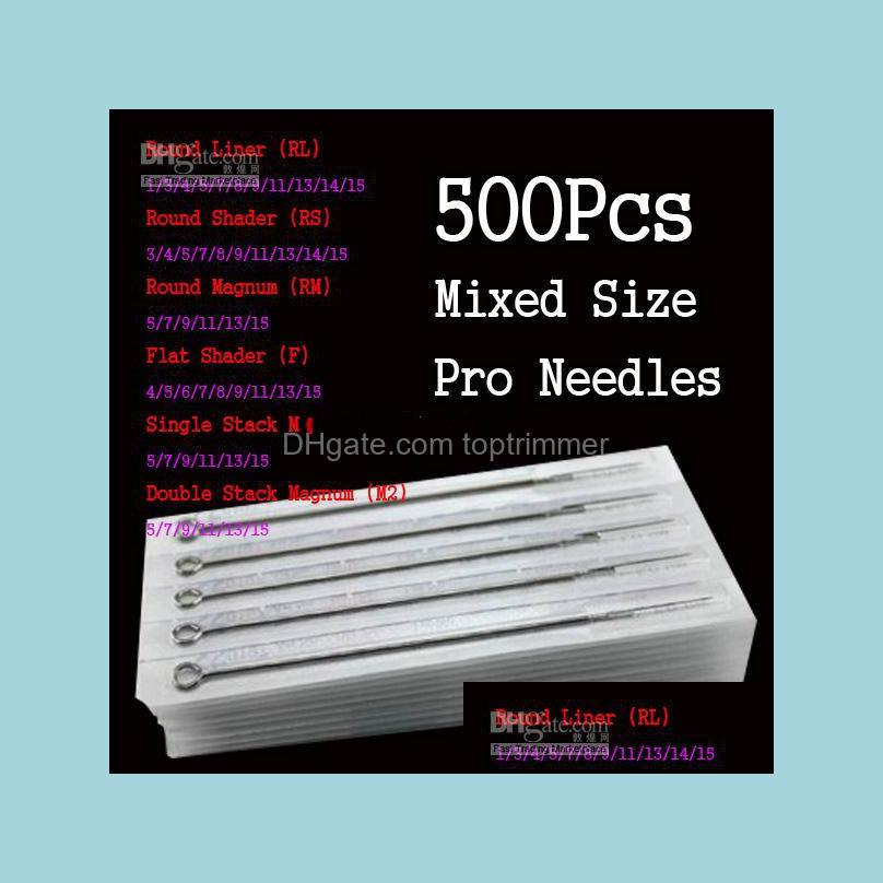 

Tattoo Needles Tattoos Body Art Health Beauty Wholesale 500Pcs Assorted Disposable Sterile S Mixed Size For Ink Cups Tip Ki Dhmb5