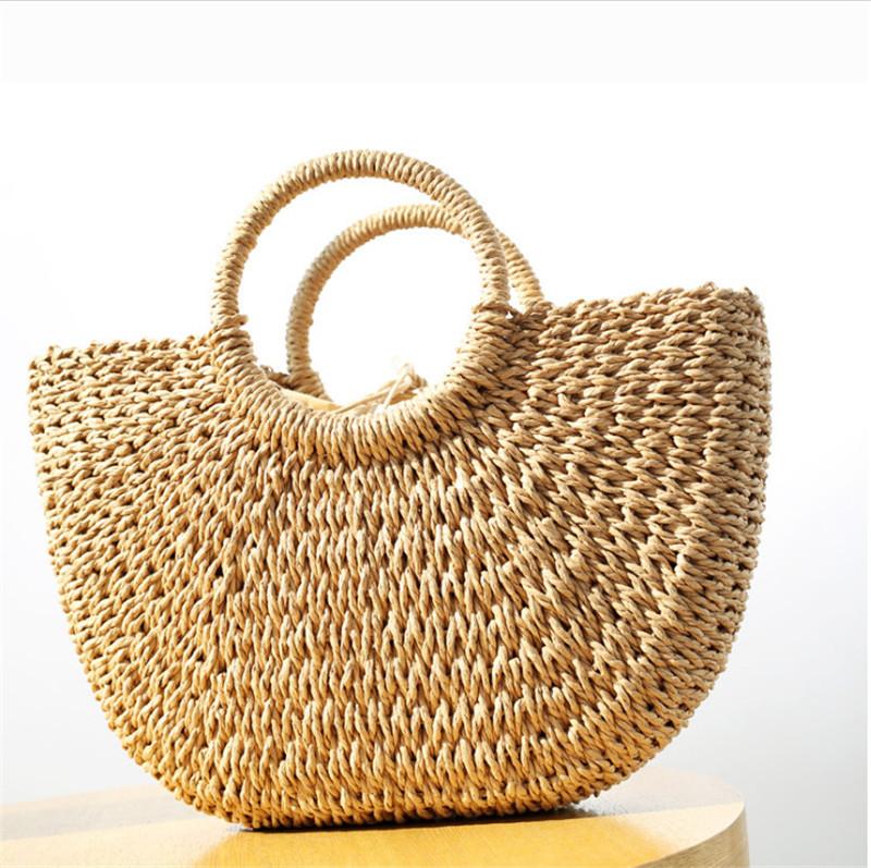 

Evening Bags Style Simple Retro Woven Bag Round Ring Handbag Ethnic Beach BagEvening, Khaki