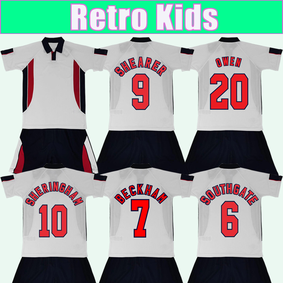 

1998 SHEARER BECKHAM Short Sleeve Retro Kids Kit Soccer Jerseys SHERINGHAM OWEN SOUTHGATE SHEARER Home Away Football Shirt Uniforms, Fgtz8693 1998 home kids kit