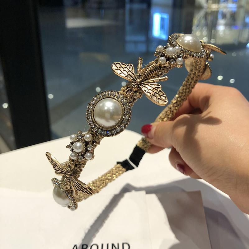 

Hair Accessories Retro Baroque Bee Designer Headbands Hairband For Women Girls Band Head Hoop Female Flower Pearl Headwear