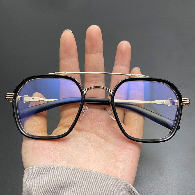 

New ch Chrome Sunglasses Frames New Fashion Star Same Eyeglass Frame Double Beam Large Slag Men's Glasses Anti Blue Light Flat Hearts Trend D9ws