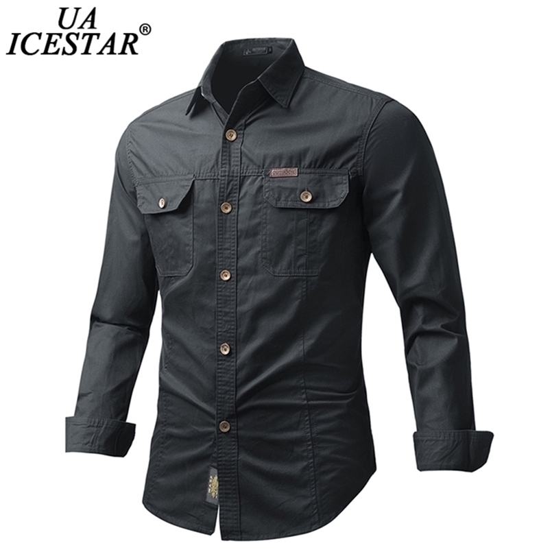 

UAICESTAR Brand 100% Cotton Slim Men Shirts Spring Single Breasted Cargo Shirts Men Autumn Fashion Casual Men's Shirts 220401, 2a-khaki