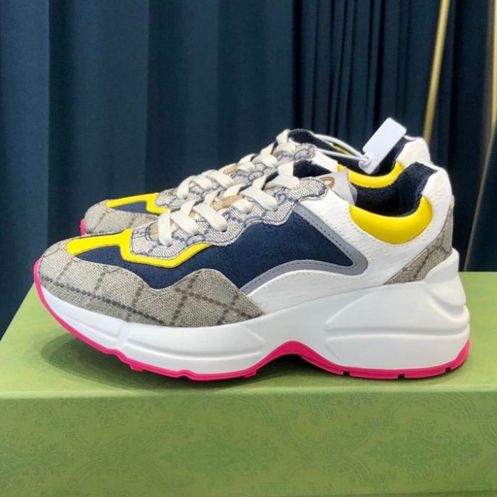 

with box Designer Rhyton Casual Shoes Multicolor Women Mens Sneakers Old Dad Trainers Vintage Genuine Leather Chaussures Shoe Increase Platform Leisure Sneaker, 19