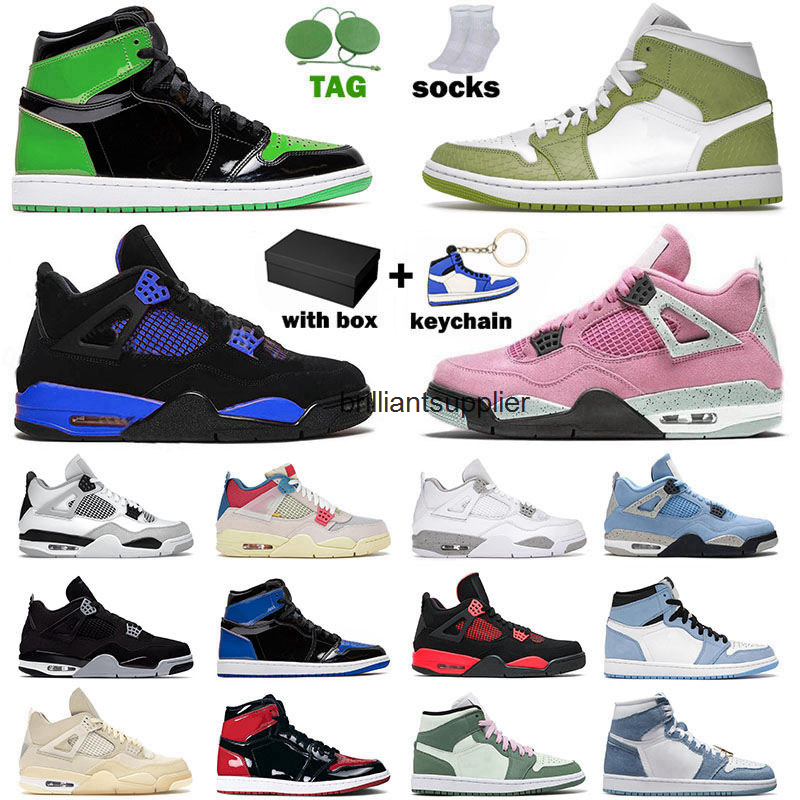 

High Quality Jumpman 1 4 Mens Womens Basketball Shoes Designer Black Royal 4s Peach IV Denim OG Dark Mocha 1s Panda Mid Dutch Green Sneakers, 36-46 mid barely orange