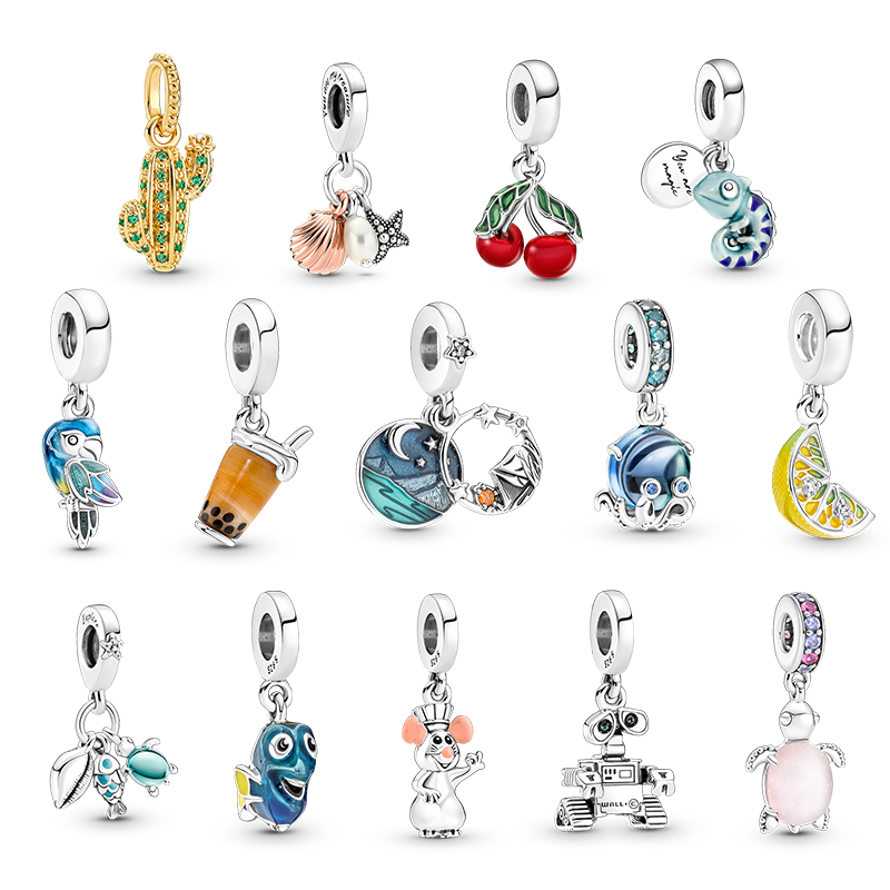 

Pandora 2022 summer new silver loose beads 925 pink turtle mouse bracelet diy accessories cactus cherry milk tea