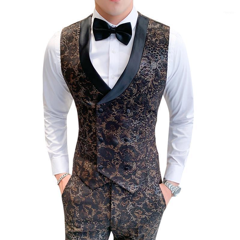 Men's Vests Double-breasted Vest And Pants Fashion Noble Men Flower Trousers Wedding Party Waistcoat Pant S-5XL