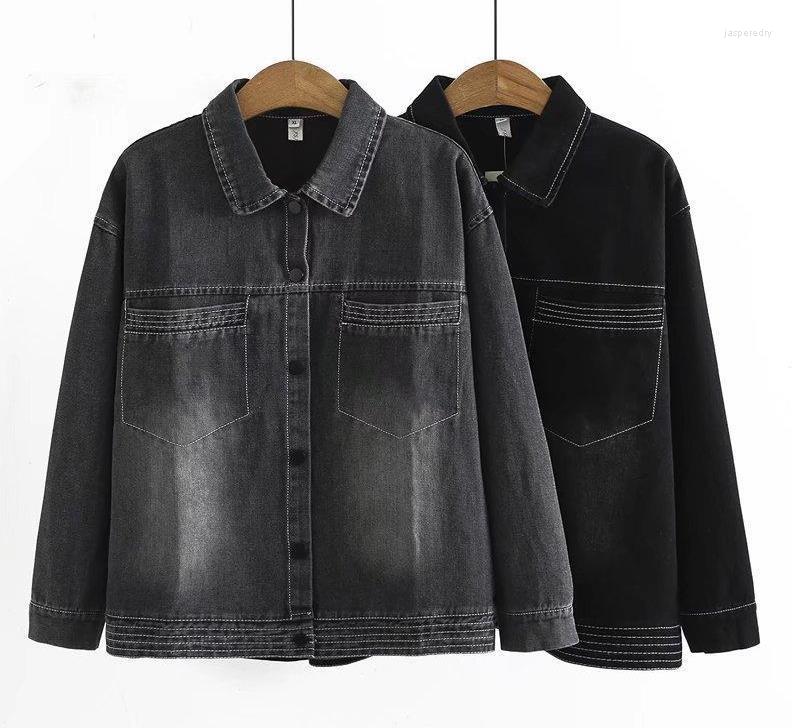 

Women's Plus Size Outerwear & Coats Ladies Autumn Winter Jeanswear Jacket For Women Large Long Sleeve Loose Cotton Black Denim Coat Jasp22