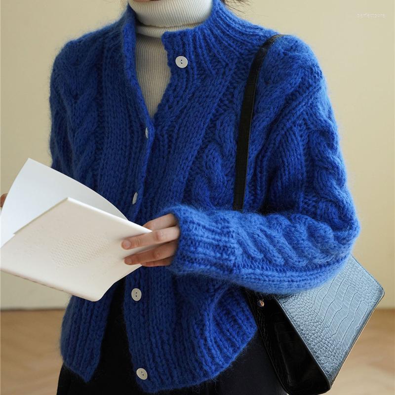

Women's Knits & Tees Limiguyue Autumn Winter Chic Mohair Sweater French Long Sleeve Women Tops Twist Knitting Cardigan Vintage Loose Jacket, Blue