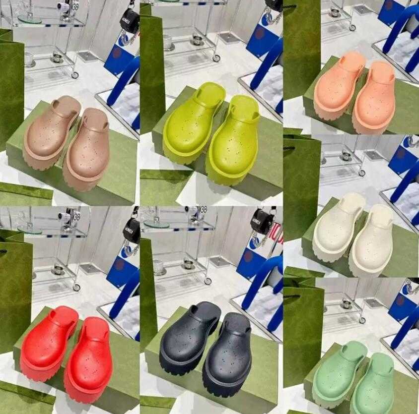 

Top Quality Rubber Thick-Soled Slippers Luxury Women Sandals Designer Hollow Out Handiness Slipper Candy Color Outdoor Activities Trendy, Box