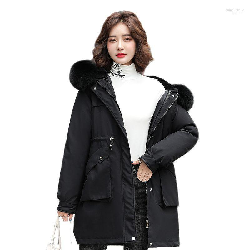 

Women's Down & Parkas F-F 2022 Winter Fashion Stitching Parker Pure Color Loose Jacket Hooded Fur Collar Mid-Length Thick Coat Guin22, Blue