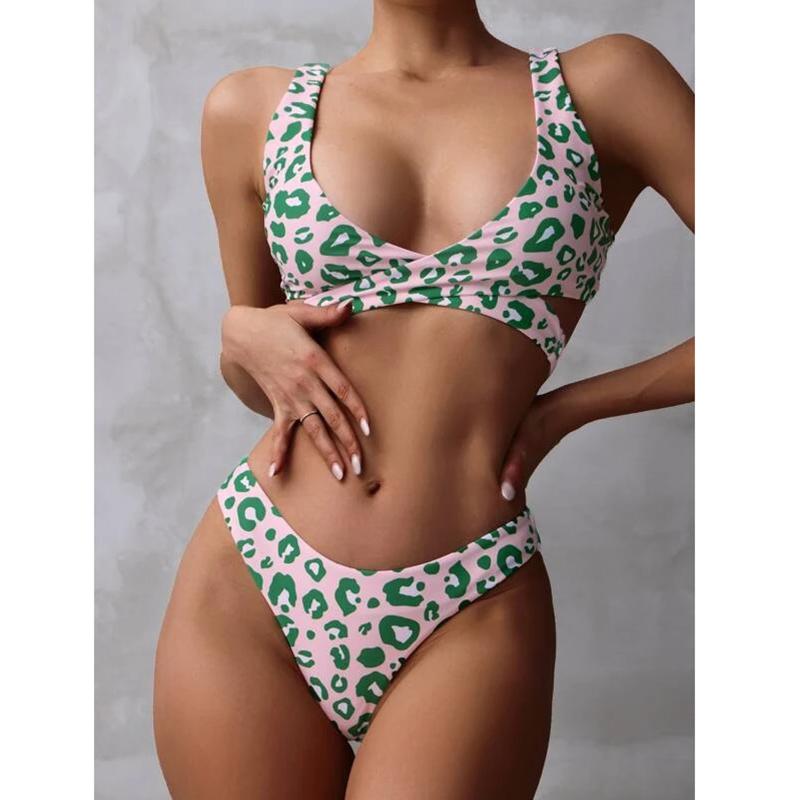 

Women' Swimwear Sexy Ruffles Leopard Bikini Set Women Swimsuit Push Up Beachsuit Bather Summer Beach Wear Bathing Suit SwimWomen, Green
