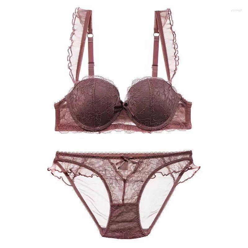 

Bras Sets French Floral Sleeve Lace For Comfortable Bra Underwear Sets.9227, Black