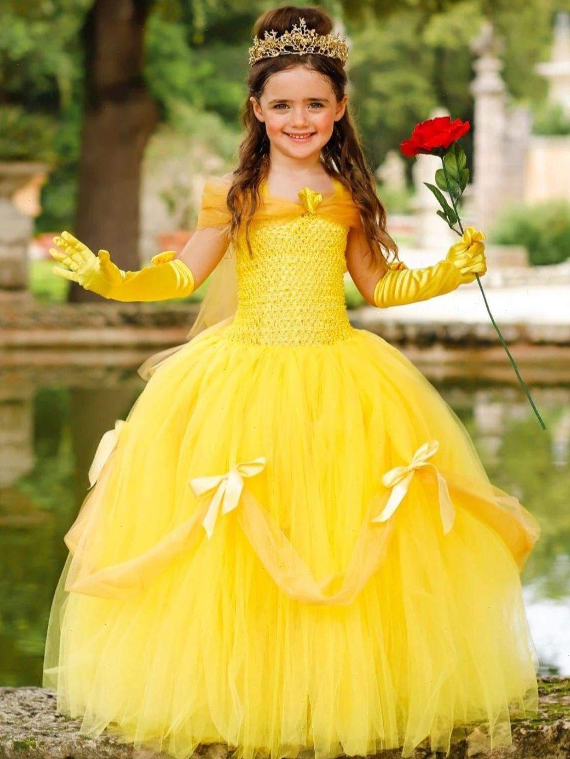 

Girls Yellow Bella Tutu Dress Kids Vintage Tulle Ball Gown With Long Gloves Children Cosplay Party Costume Princess, Only gloves