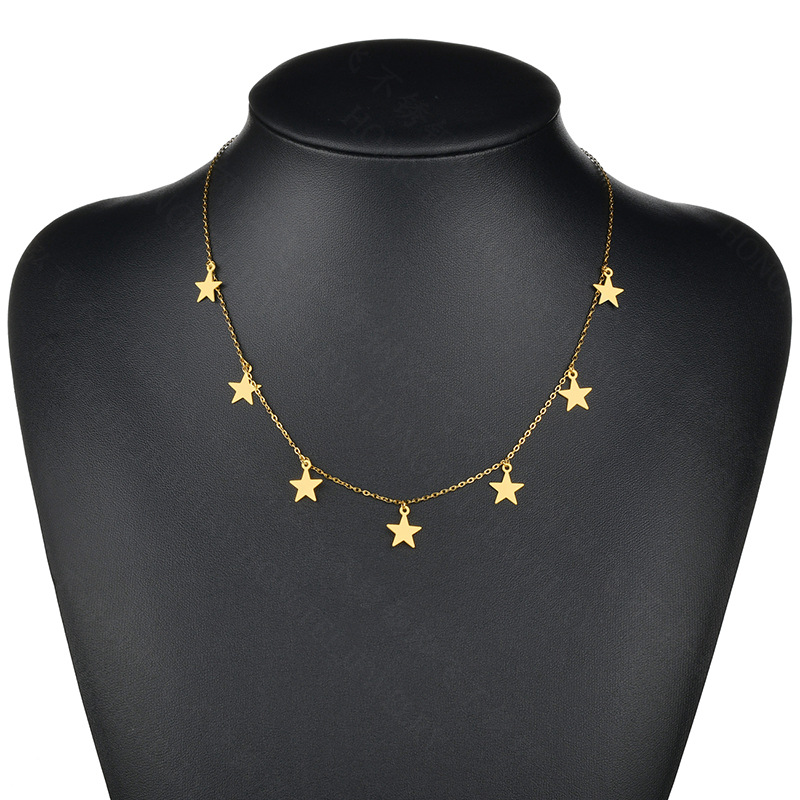 

New Simple Glossy Pentagram Necklace Female Geometric Star Tide Brand Stainless Steel Sweater Clavicle Chain