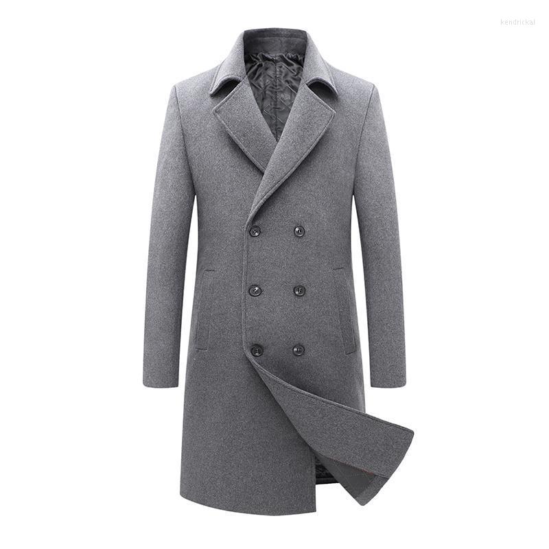 

Men's Wool & Blends Winter Double-breasted Coat Men Thick Slim Fit Jacket Outerwear Warm Casual Coats Overcoat Plus Size S-4XL Kend22, Black