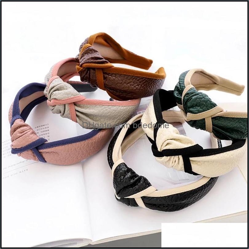 

Headbands Hair Jewelry Fashion Pu Leather Top Knot Hairband Hoop For Women Girls Autumn Winter Headband Headwear Dhwvu