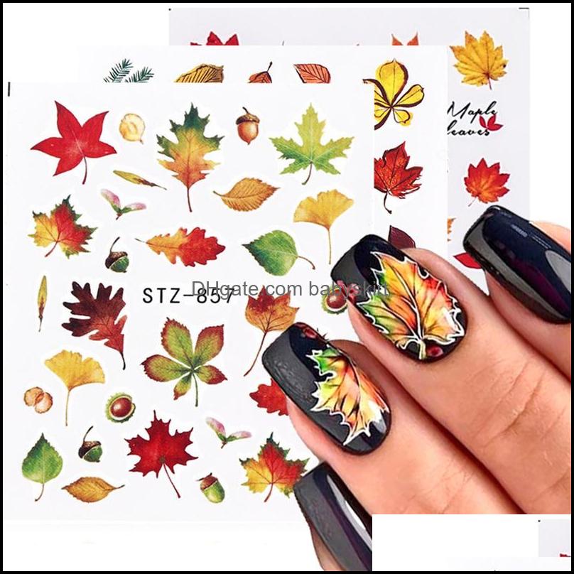 

Nail Art Decorations Salon Health Beauty Stickers Fall Yellow Maple Leaf Pumpkin Water Transfer Decals Sticker Foil Autumn Designs Manicur
