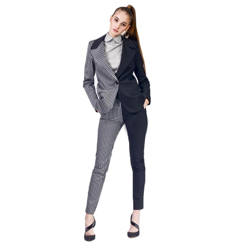 

Women's Two Piece Pants Pieces Women Suits Modern Design Pinstripe Stitching Party For Custom Made High Quality Pant CoatWomen's, Black