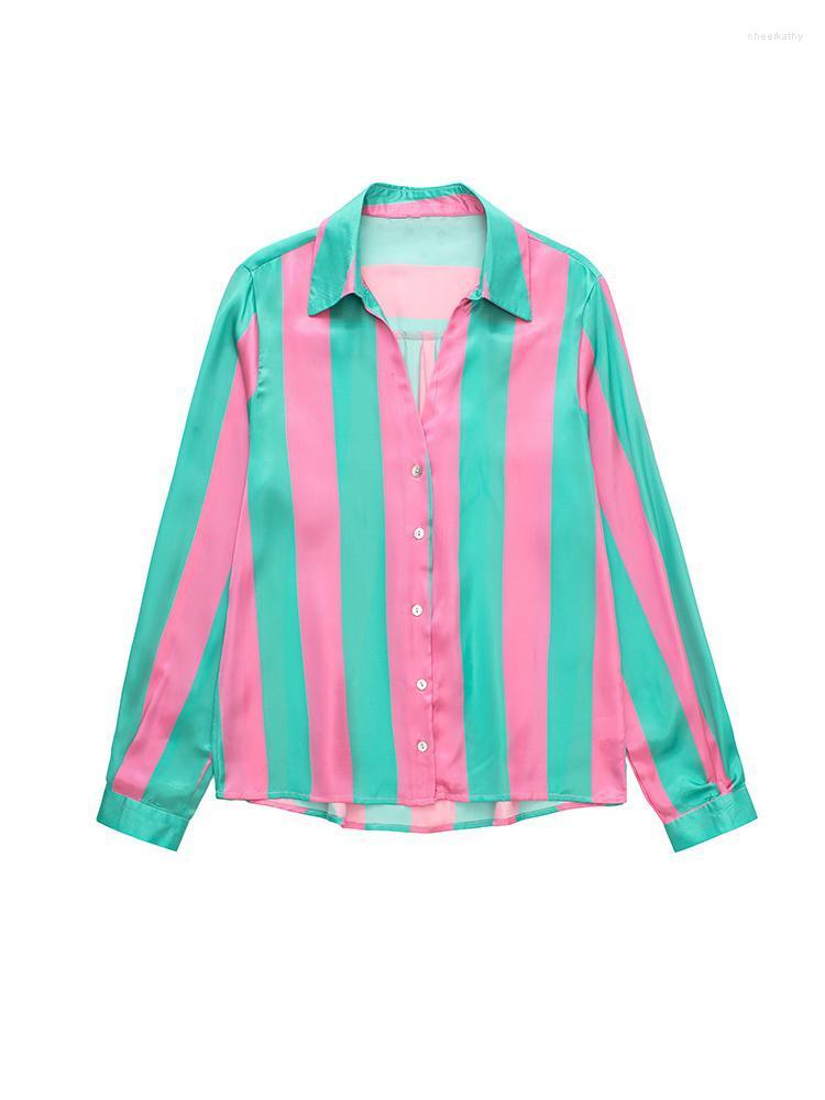 

Women's Blouses & Shirts Women Long Sleeve Striped Satin 2022 Spring Autumn Loose Ladies Fashion Single Breasted TopsWomen's Chee22, Multi
