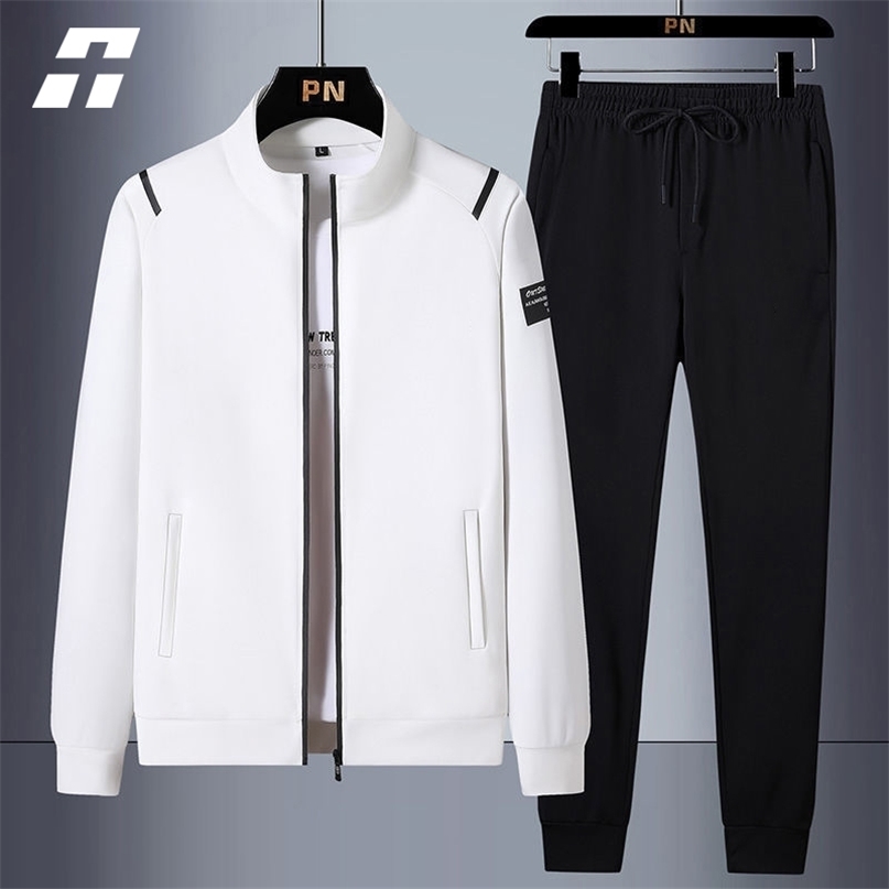 

Casual Mens Tracksuit Spring Autumn Sportswear Men 2 Piece Sets Sweatpants Print Brand Zipper Male Sweatshirt Suit Plus Size 220813, Tz888white