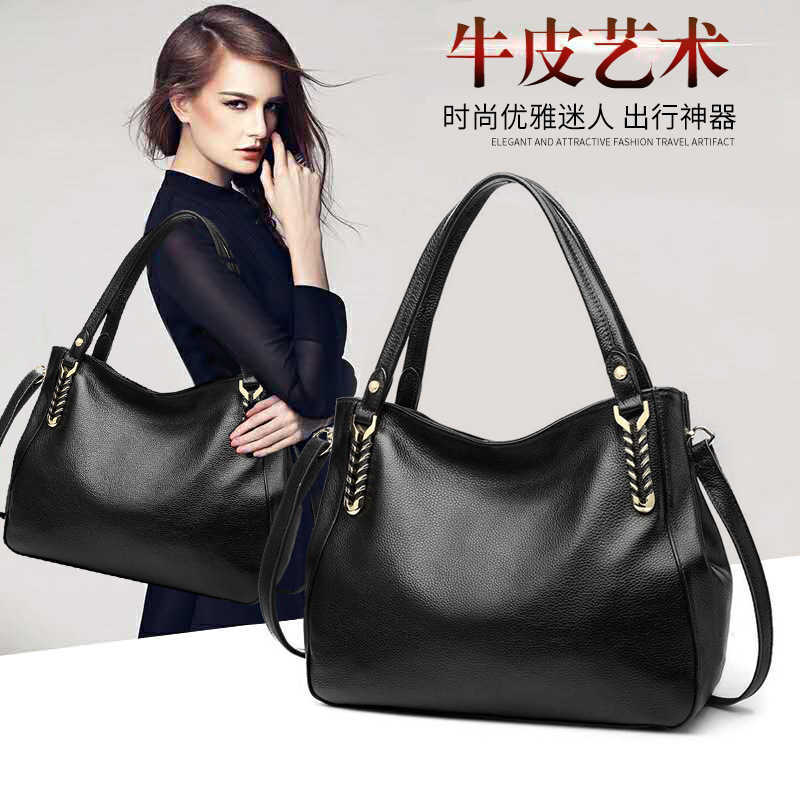 

Leather bag women's large capacity Tote Bags 2022 new soft leather Versatile Single Shoulder Bag atmospheric commuter handbag, Black