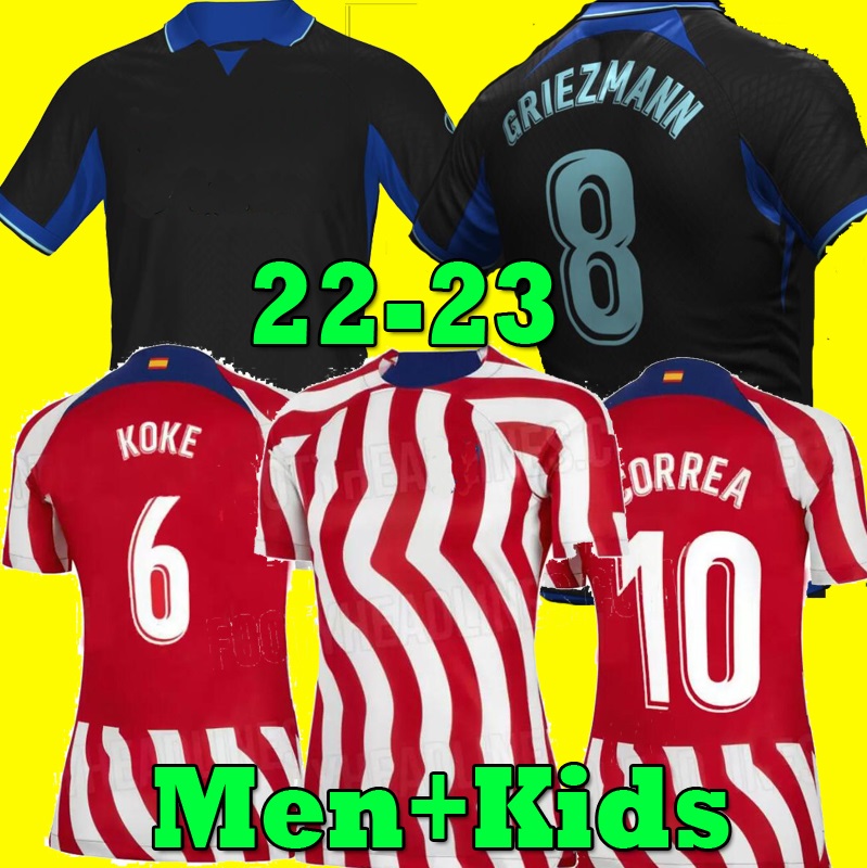 

22 23 GRIEZMANN Soccer Jerseys SUAREZ JOAO FELIX 2021 2022 .Llorente CORREA KOKE Camisetas de futbol LEMAR CARRASCO men kids kit Football Shirt AtLEtiCO MADriDs, Home