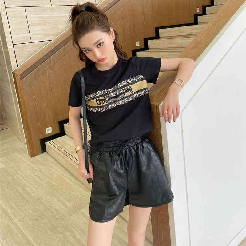 

summer girls casual printed round neck Pullover short sleeve loose T-shirt, Black