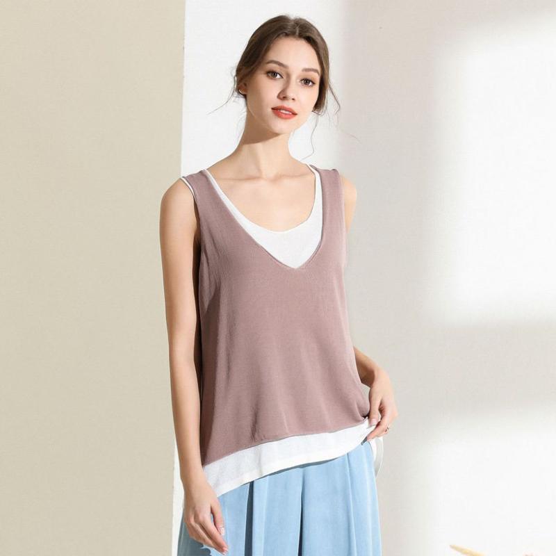 

Women's Tanks & Camis Summer Tank Tops Women Sleeveless Round Neck Loose T Shirt Ladies Knitting Splice Vest Camisole Cotton Slim Thin, Yellow