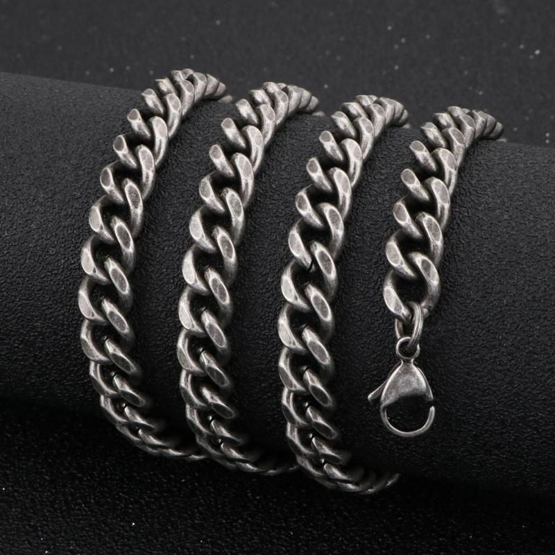 

Chains 8/9/10mm Vintage Curb Cuban Choker Long Necklace Jewelry Men BoyChains