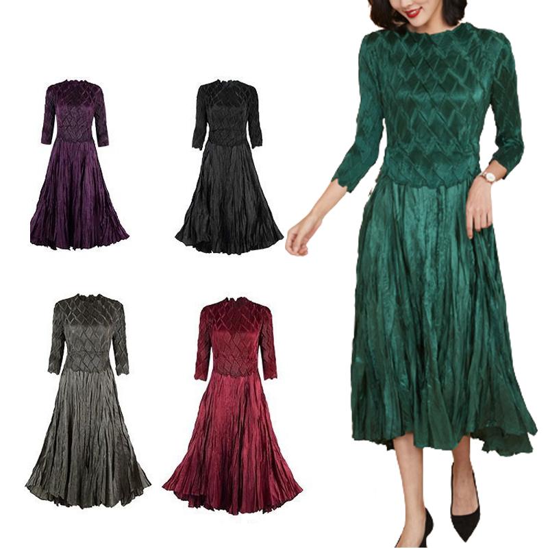 

Casual Dresses Pleated Women Dress Folds Fashion Loose Long Sleeve Female Elegant 2022 Spring Summer Fall Autumn Size ClothesCasual, Black