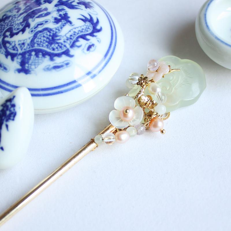 

Hair Clips & Barrettes Classical Vintage Natural Jades Pearl Shell Flower Pin Sticks Headwear Do-up Tools Bun For Cos Hanfu AccessoryHair