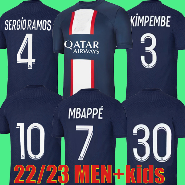 

MBAPPE HAKIMI PLAYER #30 soccer jersey SERGIO RAMOS 22 23 Maillots de football 2022 2023 MARQUINHOS VERRATTI PSGs men kids kit shirt uniforms maillot foot, 22/23 home