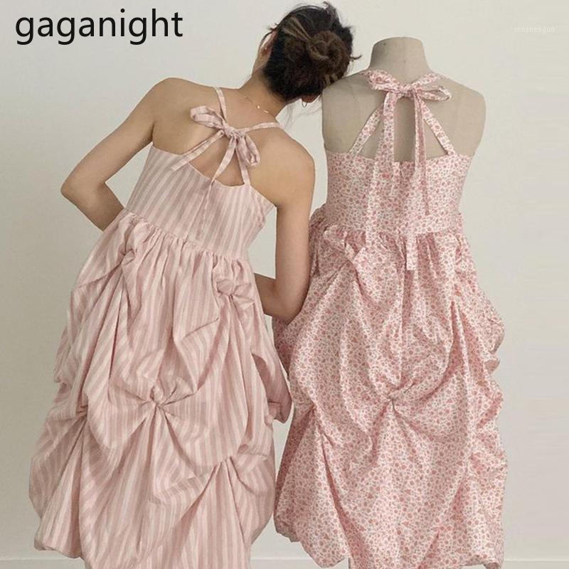 

Casual Dresses Gaganight Women Square Collar Skinny Midi Dress Sexy Sleeveless Spaghetti Strap Pleated Retro Floral Gall Gown 2022 Summer, Pink stripe