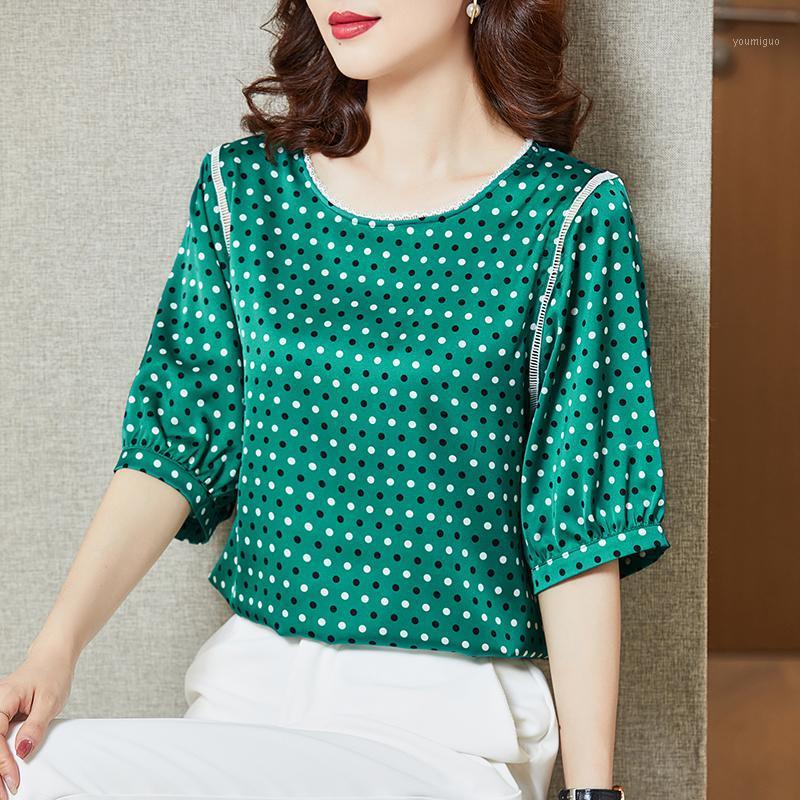 

Women's Blouses & Shirts 4XL Plus Size Fashion Print Blouse Women Summer Loose Polka Dot Lantern Sleeve Blusas Womens Tops And Cyan