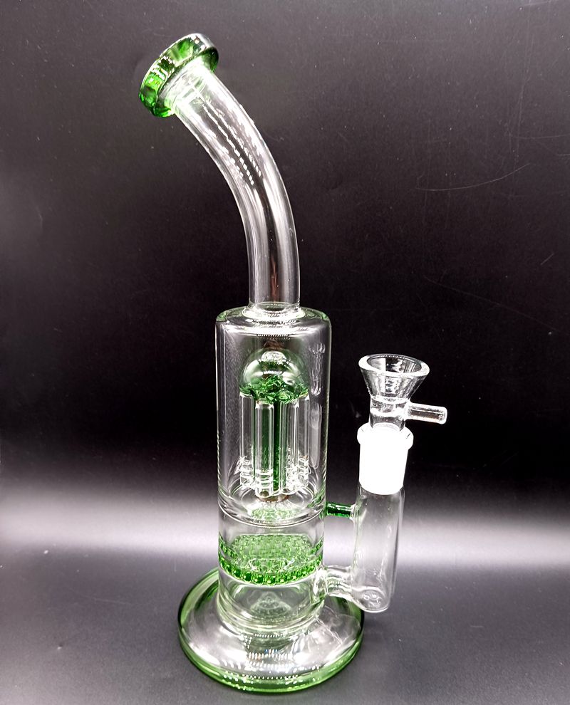 

10 inch Brown Green Blue Glass Water Bong Hookahs with Tree Arm Perc Honeycomb Filters Thick Smoking Pipes