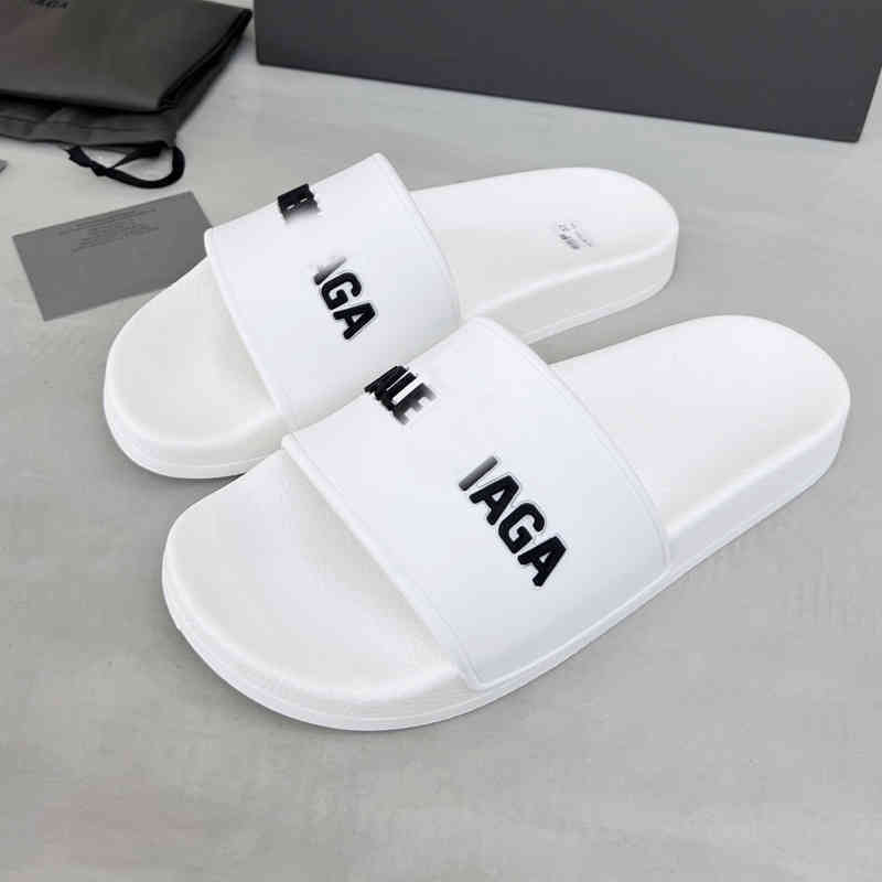

Paris slippers Balenciga pool slide sandal Designer 2022 Couple Embossed Leather Flip Flops Men's and Women's Beach Shoes, Mei hong