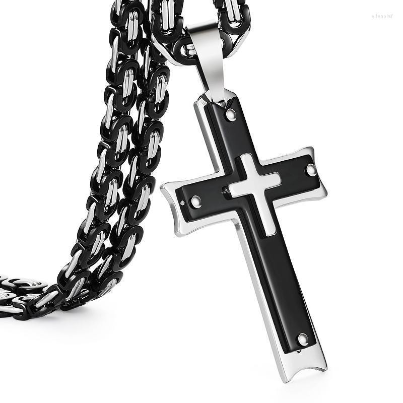 

Chains Punk Religious Christian Cross Stainless Steel Pendants Necklaces For Men Black Silver Color Long Link Chain Necklace CollierChains E