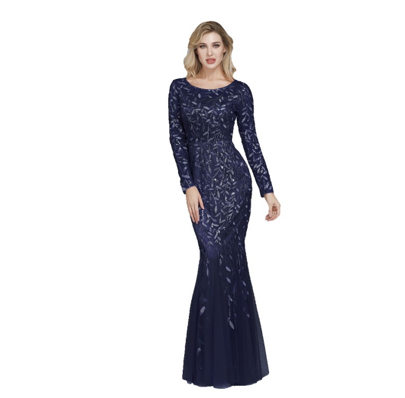 Evening Dresses Mermaid O Neck Full Sleeve Lace Appliques Tulle Long Party Gown Robe Soiree Elegant Formal Dress