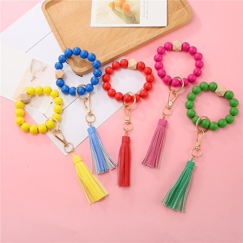 

Charm Bracelets Fashion Bracelet Key Ring Wristlet Keychain Unique Beaded Bangle Chains For Women With Leather TasselCharm
