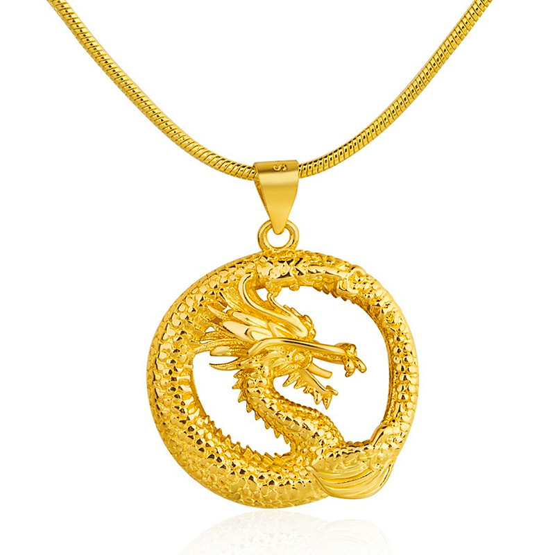 

gold round dragon pendant necklace for men flying dragon gold chians necklaces